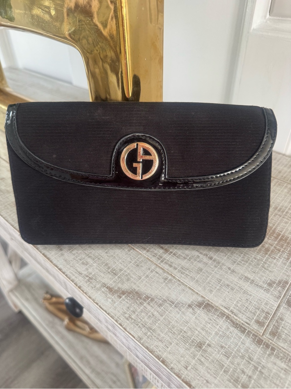 Giorgio Armani Black Fabric Clutch with Gold Logo